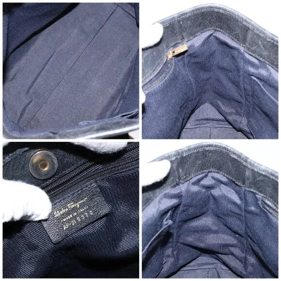 Salvatore Ferragamo Gancini Tote Bag Canvas Blue Gold Auth 139532 - Picture 15 of 16